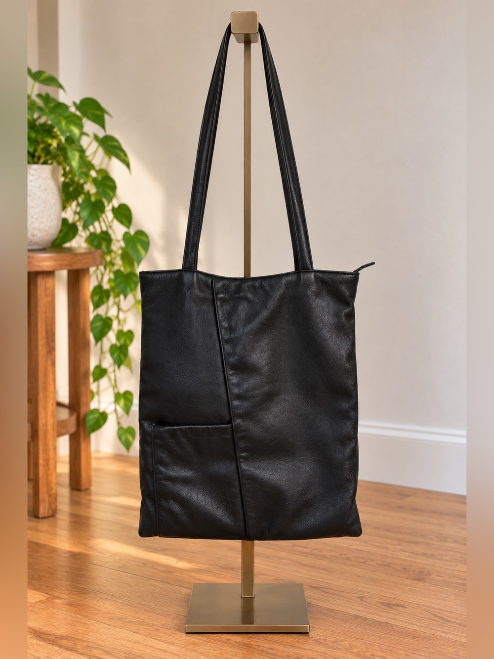 Derek Alexander Cheyenne Slim Double Shoulder Black Leather Tote Bag